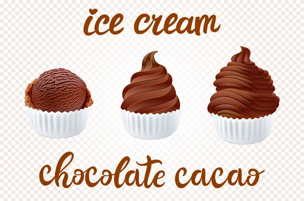 Vector Conjunto Helado Chocolate Con Cacao Diferentes Formas Marrones Una — Vector de stock