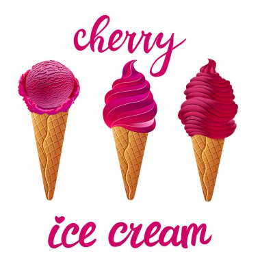 Mor dondurma kiraz ile bir fincan el yapımı metin sanat yazı şeffaf arka plan üzerinde farklı şekiller kümesi vektör