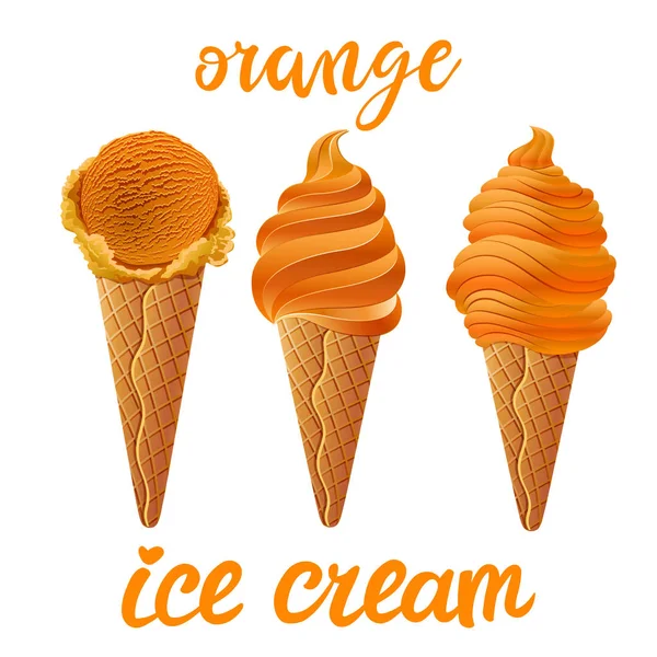 Vector Set Orange Ice Cream Different Shapes Cup Transparent Background — Stock Vector
