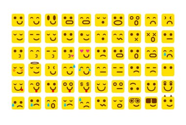 sarı gülümseme simgeler kümesi vektör. Emoji. ifadeler yüz, vektör çizim sanat