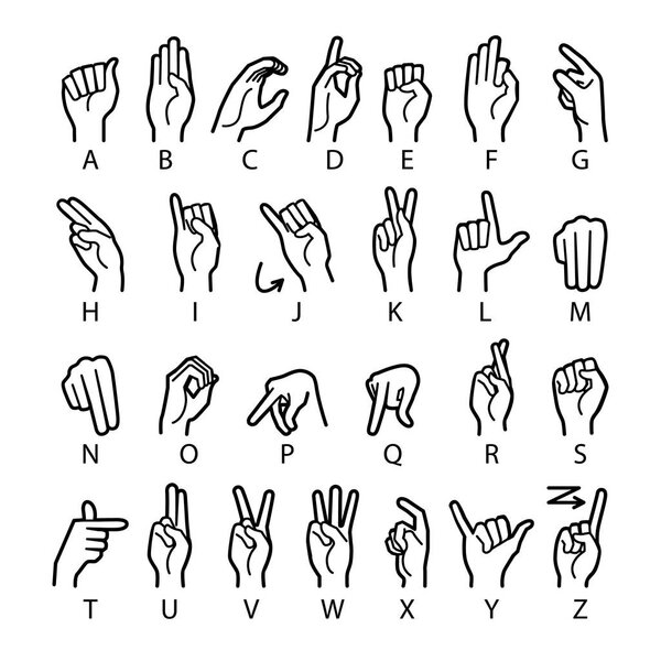 vector language of deaf-mutes hand. American Sign Language ASL Alphabet art