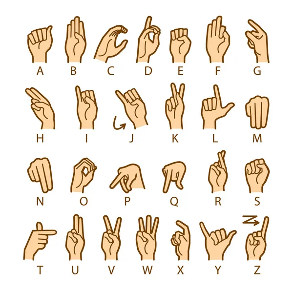 Vector Language Deaf Mutes Hand American Sign Language Asl Alphabet — Stock Vector