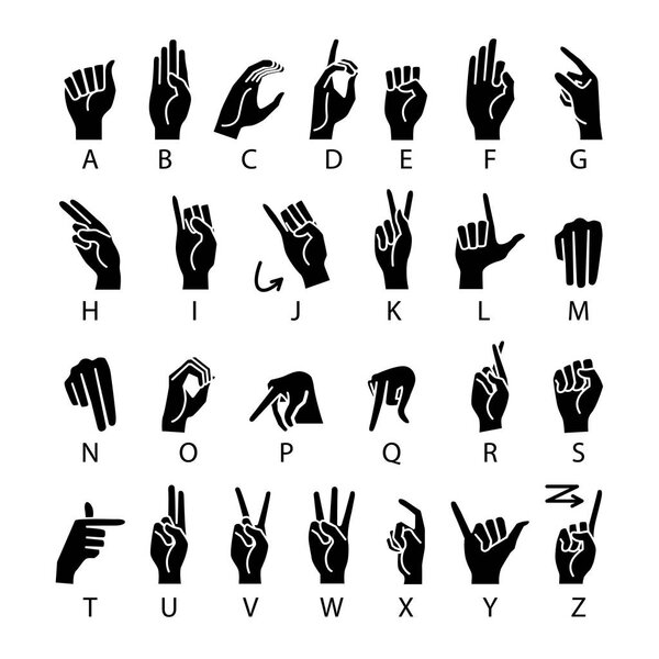 vector language of deaf-mutes hand. American Sign Language ASL Alphabet art