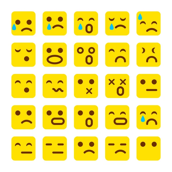 Vector Galben Set Icoane Zâmbet Emoji Emoticoane Față Trist Vector — Vector de stoc