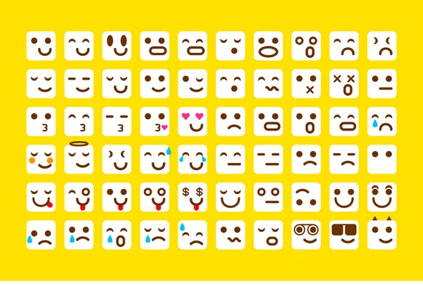Vetor Amarelo Conjunto Ícones Sorriso Emoji Emoticons Rosto Arte Ilustração — Vetor de Stock