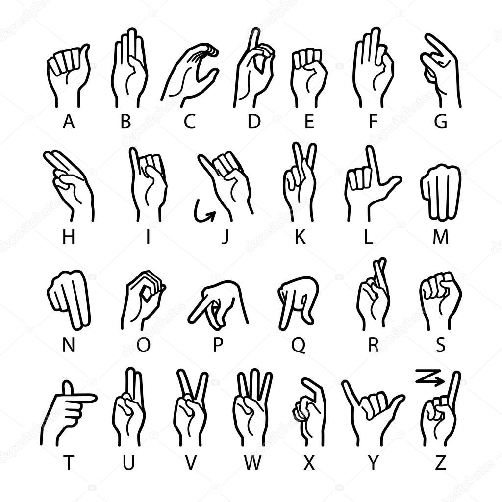 vector language of deaf-mutes hand. American Sign Language ASL Alphabet art