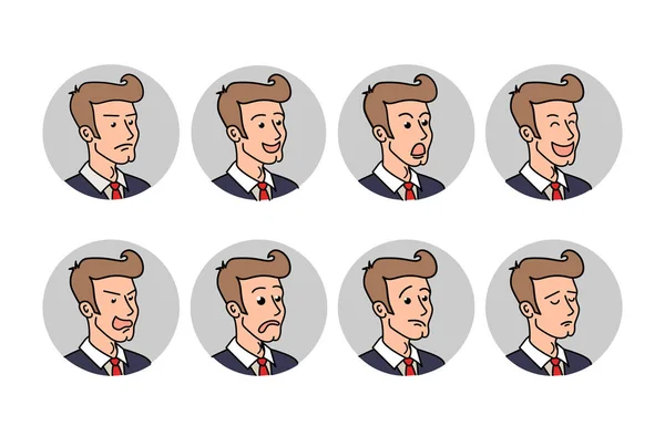 Empresario Con Diferentes Emociones Oficinista Barbudo Emoji Ilustración Vectorial Arte — Vector de stock