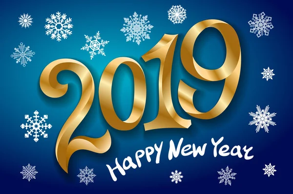 Mutlu Yeni Yıl 2019 Tebrik Kartı Iki Bin Dokuz Mavi — Stok Vektör