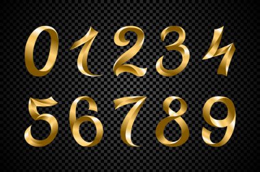 Festival altın şerit basamak vektör kümesi. Altın yanardöner degrade numara geometrik tasarım siyah arka plan sanat