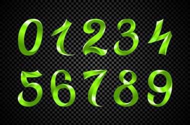 Festival yeşil şerit basamak vektör kümesi. Yanardöner degrade numara geometrik tasarım siyah arka plan sanat