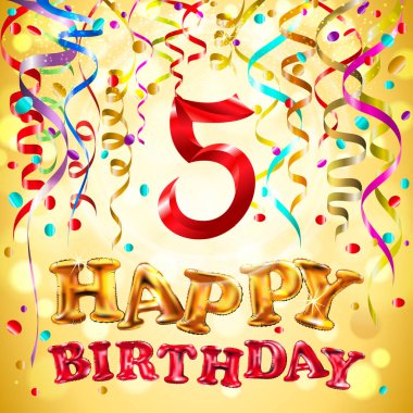 vektör balon mutlu yıllar beş yıl. 5 renkli festival illüstrasyon kutlama parti ve dekorasyon altın arka plan sanat için