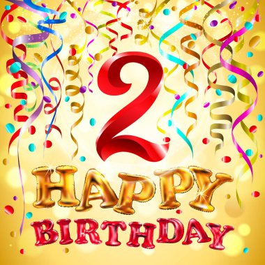 vektör balon kutlu olsun iki yıl. 2 renkli festival illüstrasyon kutlama parti ve dekorasyon altın arka plan sanat için