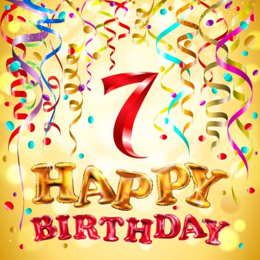 vektör balon kutlu olsun yedi yıl. 7 renkli festival illüstrasyon kutlama parti ve dekorasyon altın arka plan sanat için