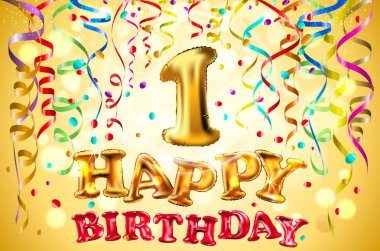 vektör balon kutlu bir yıl. 1 renkli festival illüstrasyon kutlama parti ve dekorasyon ilk Doğum günü altın arka plan sanat için