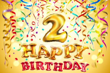 vektör balon kutlu olsun iki yıl. 2 renkli festival illüstrasyon kutlama parti ve dekorasyon altın arka plan sanat için