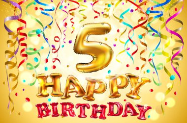 vektör balon mutlu yıllar beş yıl. 5 renkli festival illüstrasyon kutlama parti ve dekorasyon altın arka plan sanat için