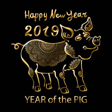 2019 zodyak altın domuz. mutlu yeni yıl 2019 vektör Çin takvimine sanat