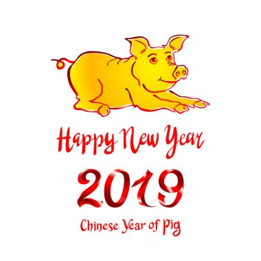 2019 zodyak altın domuz. mutlu yeni yıl 2019 vektör Çin takvimine sanat