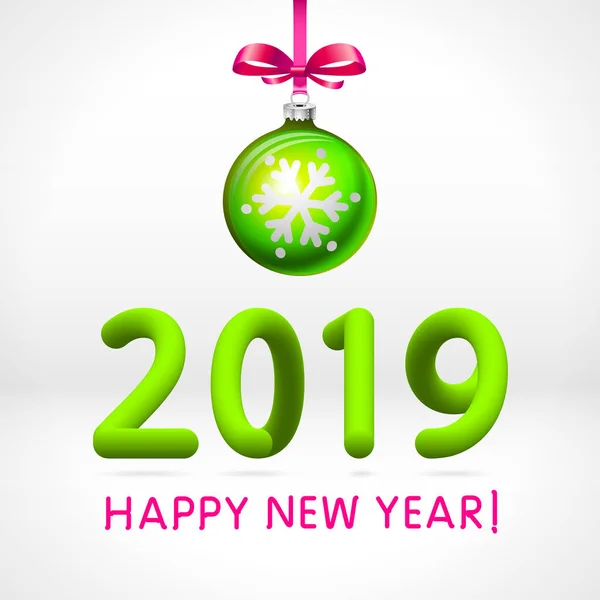 Green Christmas Ball 2019 Happy New Year Vector Template Festive — Stock Vector