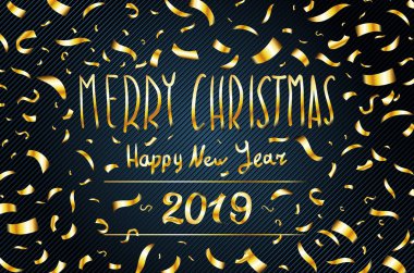 vektör altın Merry christmas mutlu yeni yıl 2019 tebrik kartı altın konfeti sigorta primi siyah arka plan sanat