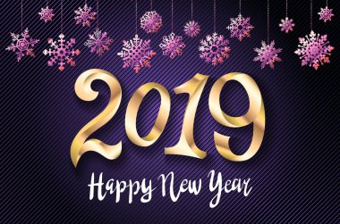 Altın 2019 mutlu yeni yıl için arka plan mevsimlik el ilanları ve tebrik kartı veya Noel temalı davetler sanat vektör