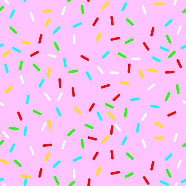 vector Seamless background with pink donut glaze. Decorative bright sprinkles texture pattern design art