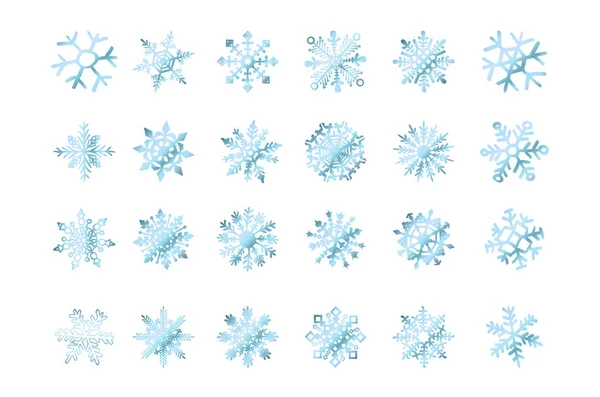 Conjunto Flocos Neve Vetoriais Floco Azul Arte Gradiente Neve — Vetor de Stock