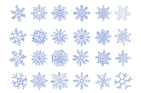 Set Vector Ice Snowflakes Blue Flake Snow Gradient Art — Stock Vector