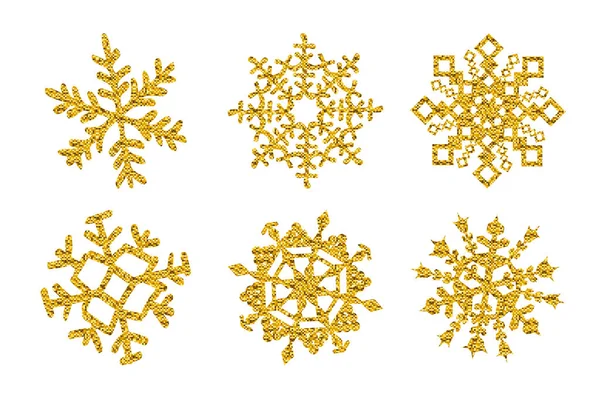 Set Seis Copo Nieve Textura Brillo Oro Aislado Sobre Fondo — Vector de stock