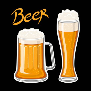 Bira cam kupaları vektör görüntüsü. Köpük bir sürü içki. düz vektör çizim