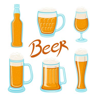 bira cam, kupa, varil, şişe ve hop vektör. Zanaat bira hat tasarım ve en az düz vektör çizim bira farklı türde. Oktoberfest ekipman. Restoran illüstrasyon
