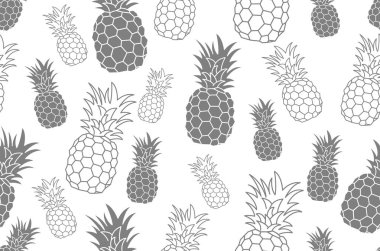 Ananas ile dikişsiz desen. İşiniz için vintage ananas sorunsuz. Vektör dokusu. Siyah mürekkep deseni