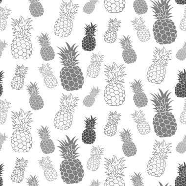 Ananas dikişsiz desen, el çizilmiş. Giyim için tekstil baskı. Gerçekçi el yapımı çizgi ananas. beyaz arka planda yalıtılmış vektör çizimi.