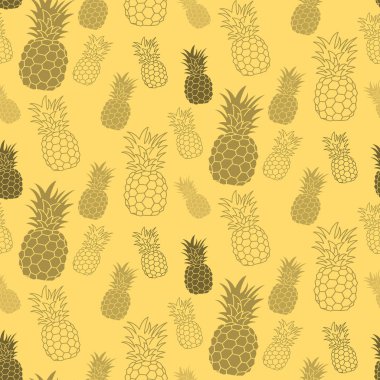 Ananas ile dikişsiz desen. İşiniz için vintage ananas sorunsuz. Vektör dokusu. Siyah mürekkep deseni