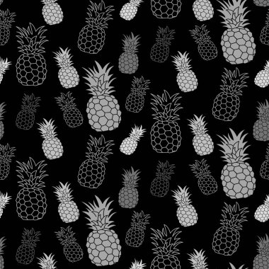 Ananas dikişsiz desen, el çizilmiş. Giyim için tekstil baskı. Gerçekçi el yapımı çizgi ananas. beyaz arka planda yalıtılmış vektör çizimi.