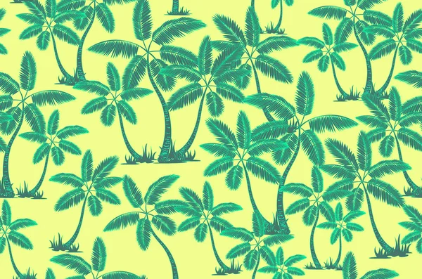 Patrón de palmas tropicales sin costuras. Verano interminable mano dibujado vector de fondo de palmeras se puede utilizar para el papel pintado, papel de embalaje, impresión textil . — Vector de stock