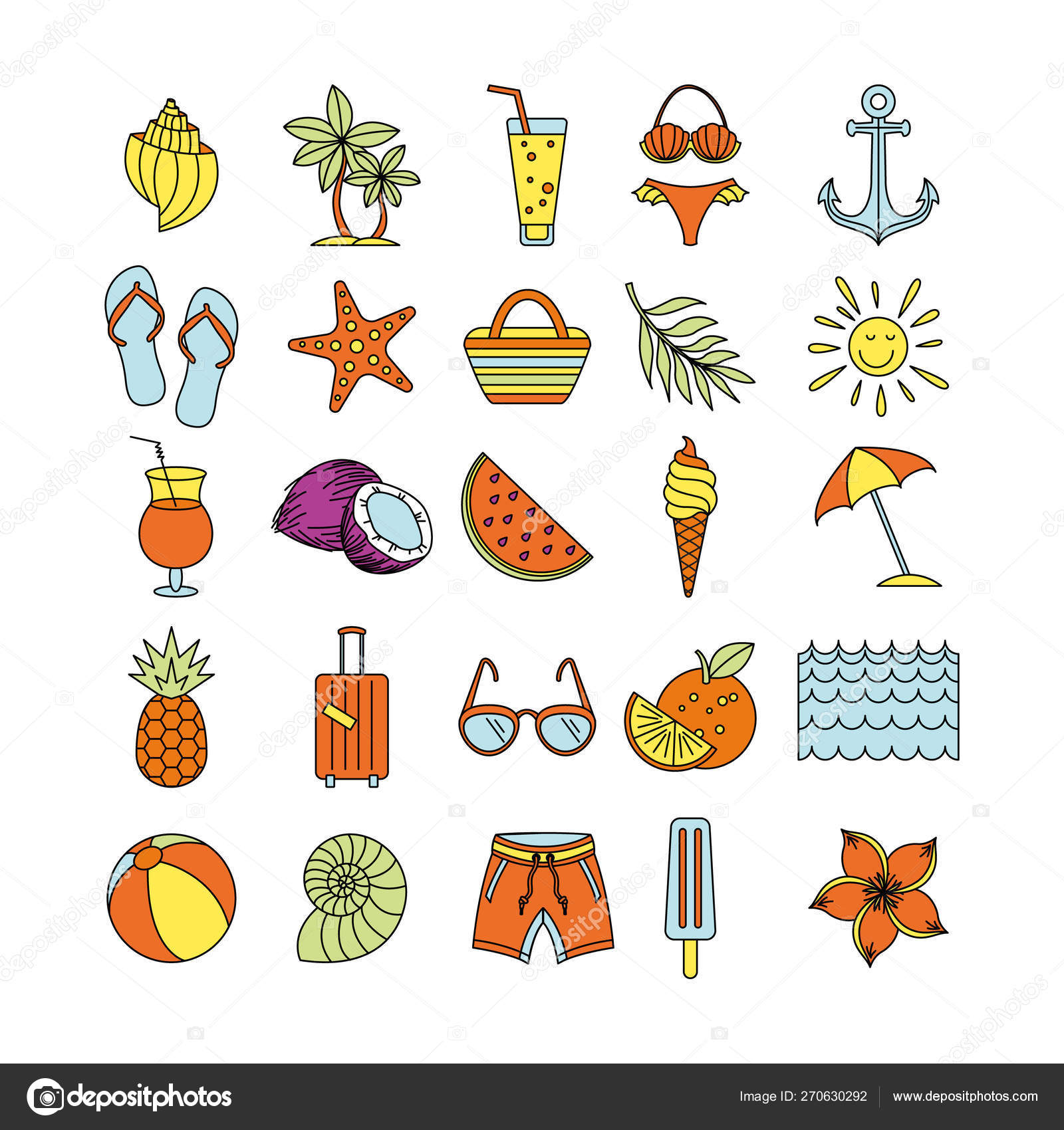 Summer Time In Beach Sea Shore With Realistic Objects. Vector Illustration  Royalty Free SVG, Cliparts, Vetores, e Ilustrações Stock. Image 37730977.