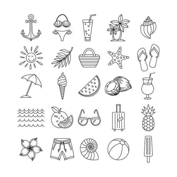 Vektor-Sommersymbole umreißen den Urlaub. schwarze Skizze — Stockvektor