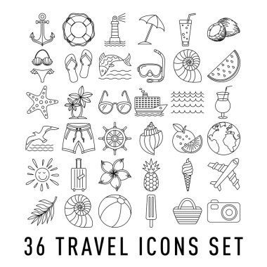 36 seyahat simgeler vektör Set, tüm amaçlar için büyük baskı Web ya da Mobil Apps toplama gibi