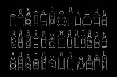 vektör Alkol şişeleri satır simgeleri ayarlayın. illüstrasyon içecekler. Reklam ve web sanatı için nesne