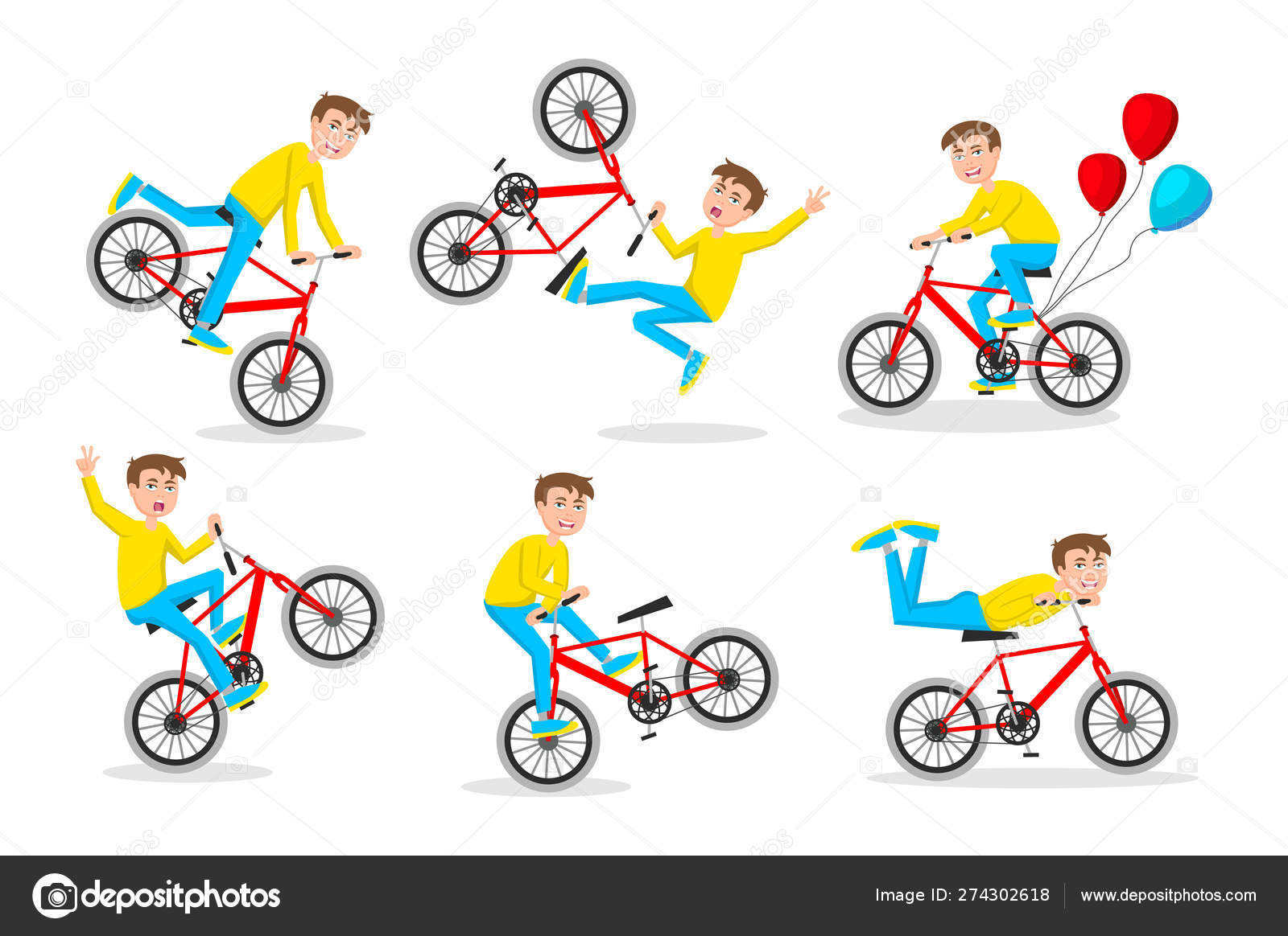 白い背景ベクトル上の自転車に乗ってかわいい男の子 バイカー 白い背景ベクトル上の自転車に乗ってかわいい男の子 バイカー