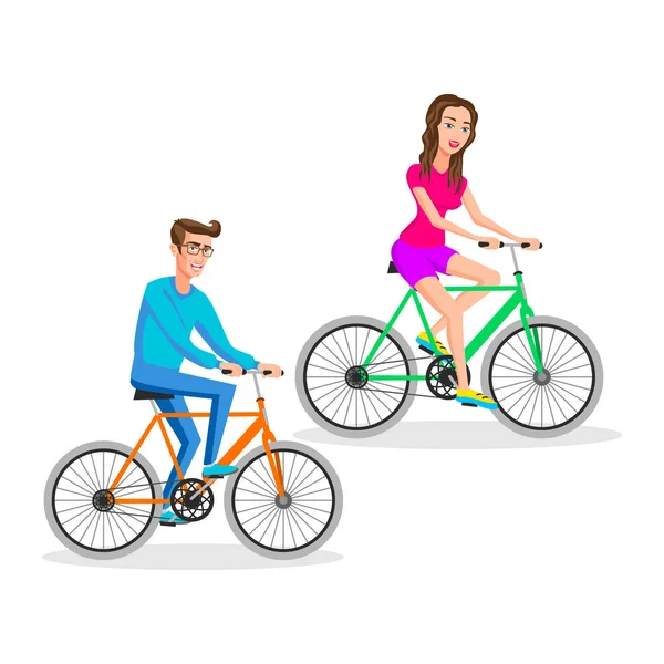 Хипстеры Женщина и мужчина на велосипеде, велосипедист, здоровый, транспорт, спорт, стиль жизни. Векторная иллюстрация плоской конструкции — стоковый вектор