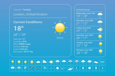 hava durumu simgelerini ayarlayın. Kullanım örneği ile hava durumu için tüm simgeler. vektör, eps 10.