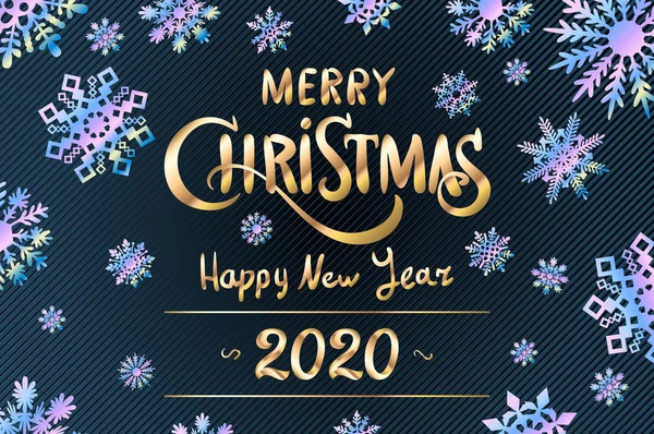 Merry christmas and happy new year 2020 lettering template. greeting card invitation with blue Merry Christmas and Happy New Year 2020 lettering template. Greeting card invitation with blue