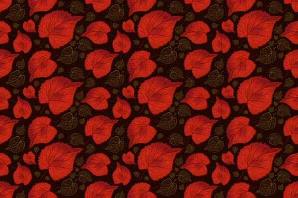 Feuilles de motif sans couture sur fond noir, couleur rouge, carrelable pour papier peint, carte ou tissu vecteur eps 10 — Image vectorielle