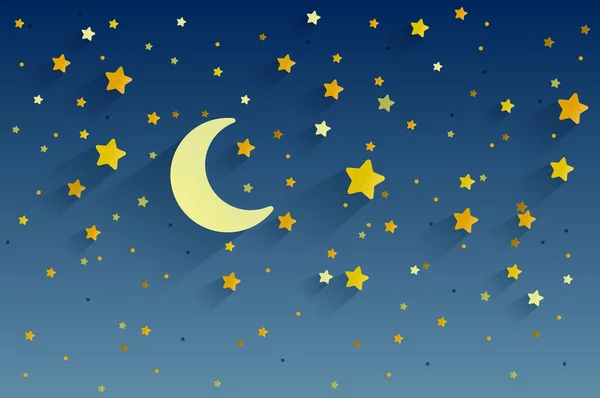 Cielo nocturno fondo estrellas y luna. Se puede utilizar para póster, pancarta, volante, invitación, sitio web o tarjeta de felicitación Vector ilustración eps 10 — Archivo Imágenes Vectoriales
