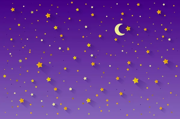 Céu noturno estrelas de fundo e lua. Pode ser usado para cartaz, banner, panfleto, convite, site ou cartão de saudação ilustração vetorial eps 10 — Vetor de Stock