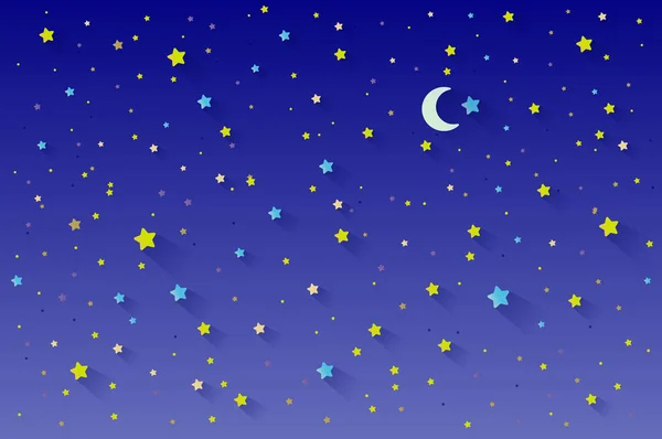 Estrelas em fundo cenário céu noturno. Pode ser usado para cartaz, banner, folheto, convite, site ou cartão de saudação Estilo de arte de papel. Ilustração vetorial. eps 10 — Vetor de Stock