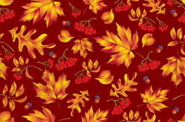 Yaprak arka plan ile Sonbahar dikişsiz desen. Doku. Sevimli fon sonbahar Renkli. Koyu gri. Moda baskılar için zarif şablon. Vektör illüstrasyon eps 10