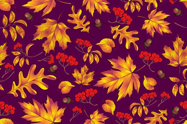 잎 배경가 있는 가을 원활한 패턴. 텍스처. 귀여운 배경가 을 통해 컬러풀한 컬러풀. 다크 그레이. 패션 인쇄를위한 우아한 템플릿. 벡터 일러스트레이션 eps 10 — 스톡 벡터